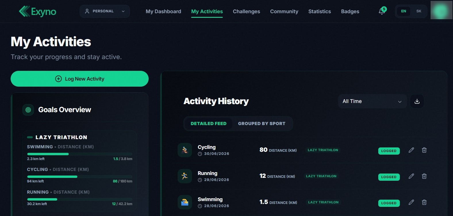 People register and log activities along the way